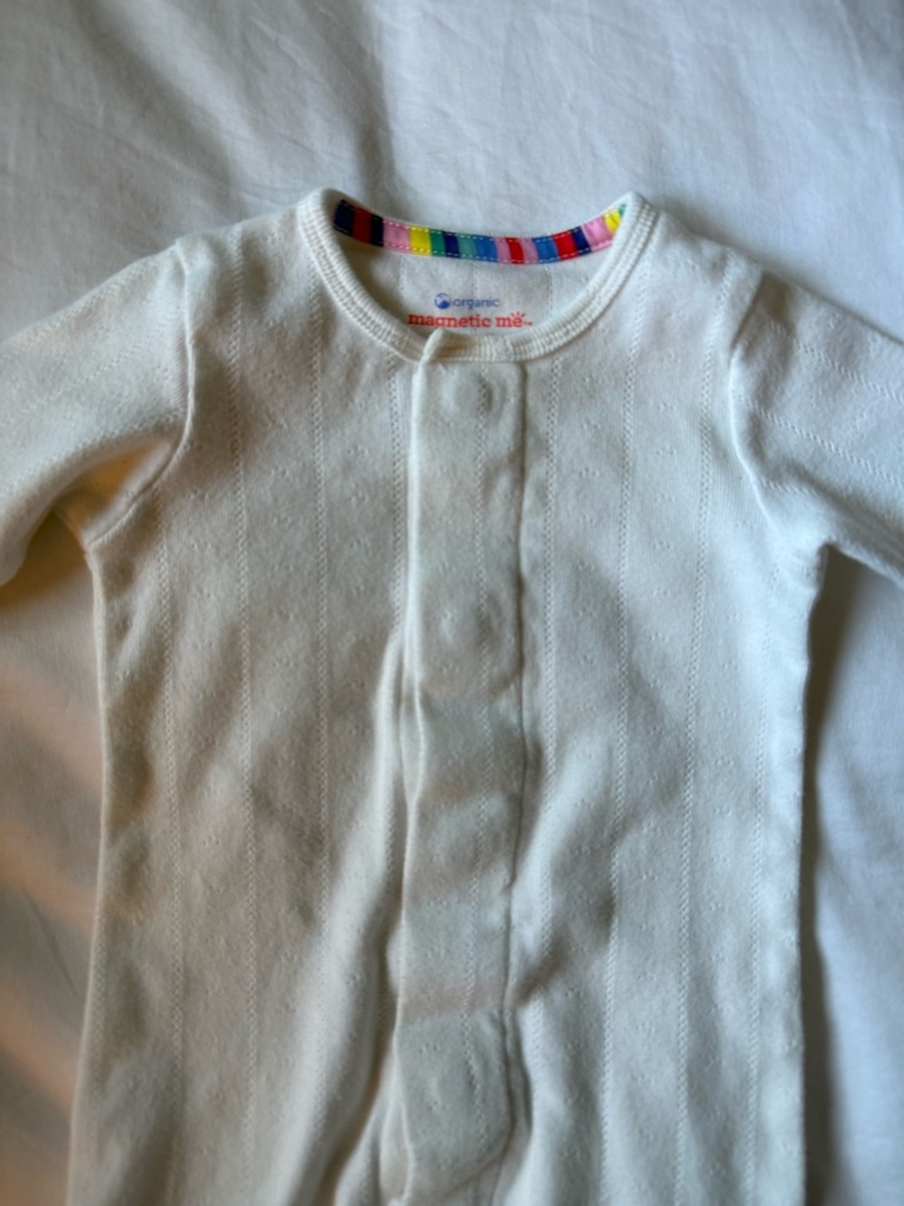 Magnetic Me White Organic Baby One-Piece with Rainbow Trim